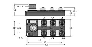 Passive actuator/sensor junction box, M12 x 1 TB-6M12-4P2-CS12T图片