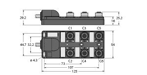 Passive actuator/sensor junction box, M12 x 1 TB-6M12-4P2-2/TXL图片